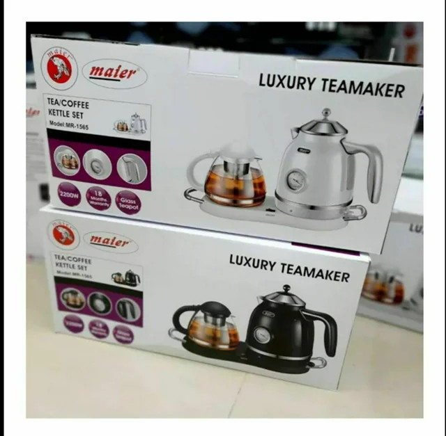 چایساز کنارهمی Maier مدل MR-1565 مشکی | کتری استیل و قوری پیرکس