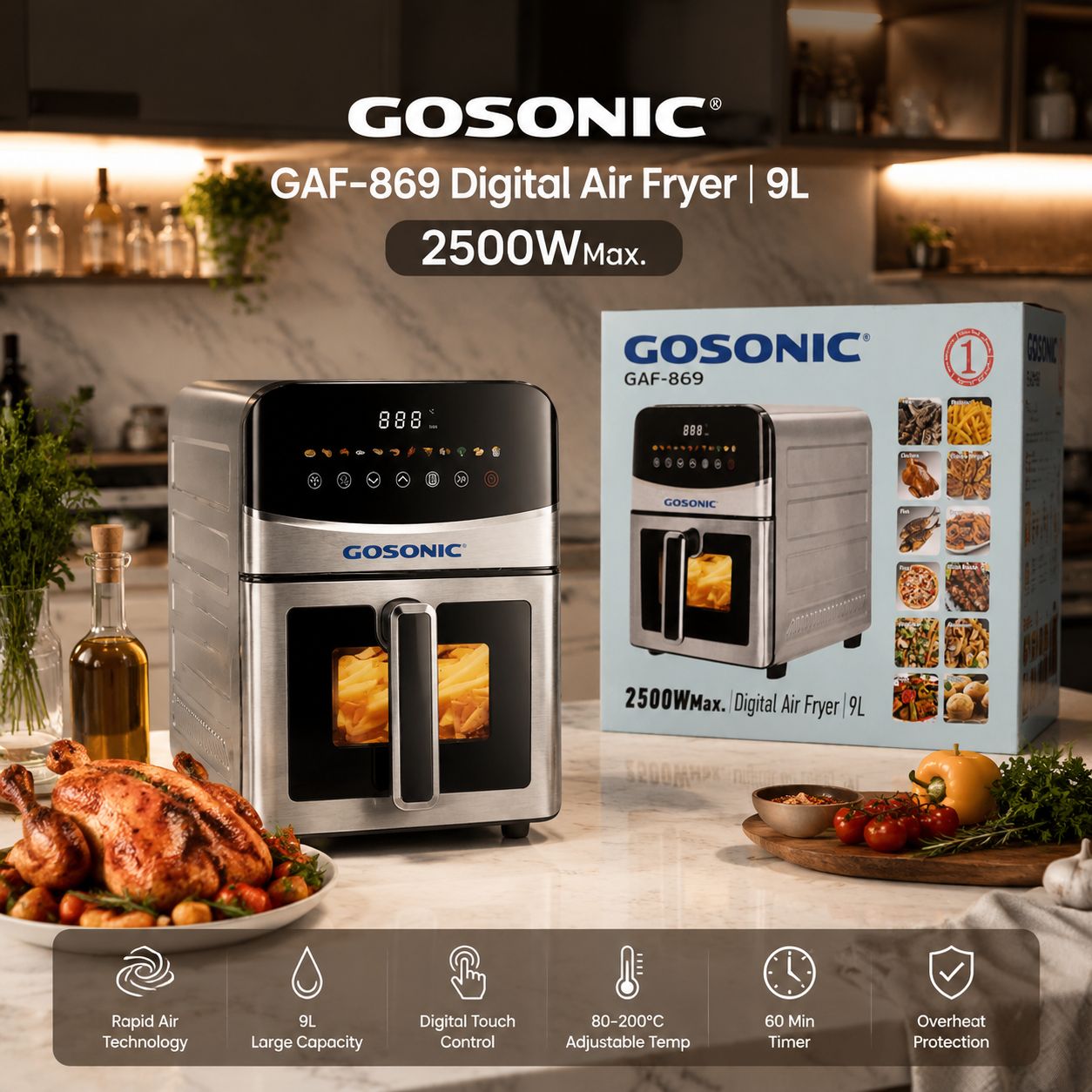 خرید سرخکن 8 لیتر  بدون روغن دو المنته گوسونیک مدل GAF869