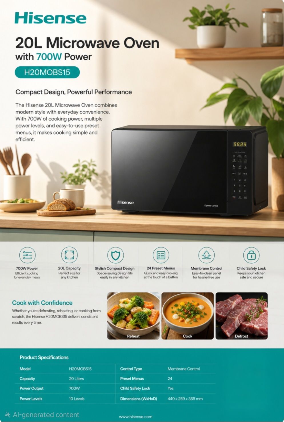 خرید ماکروویو 20 لیتری برند هاینس مدل H20MOBS15