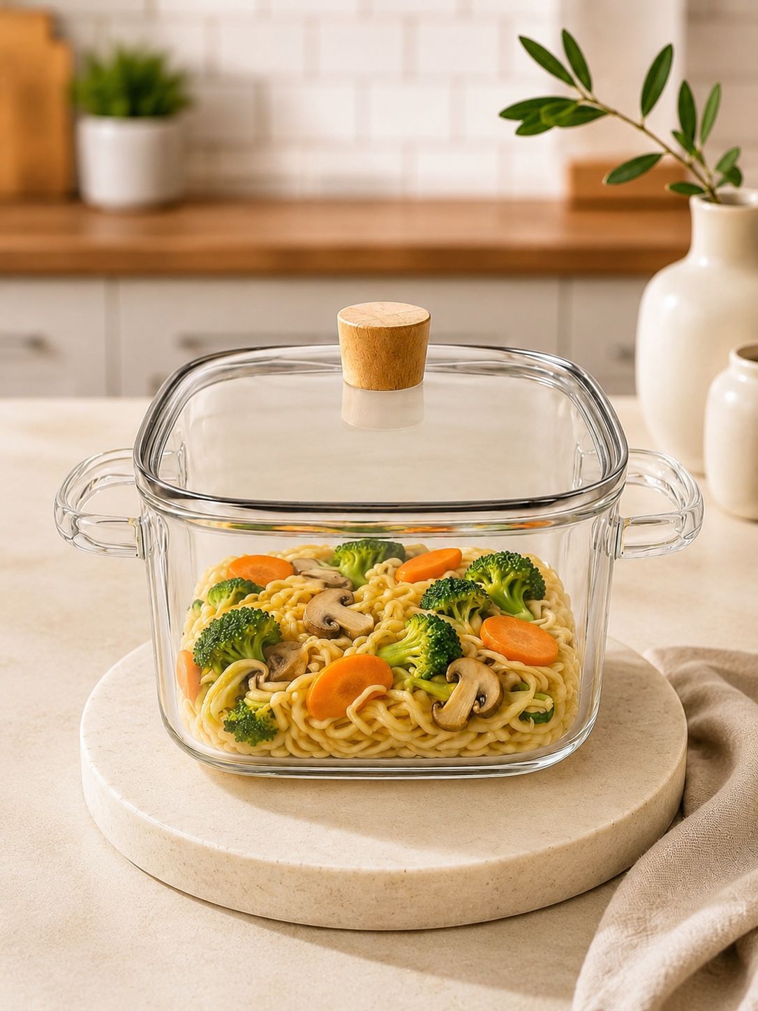 2.2L Pyrex Glass Cooking Pot with Bamboo Lid and Glass Handle. gpg