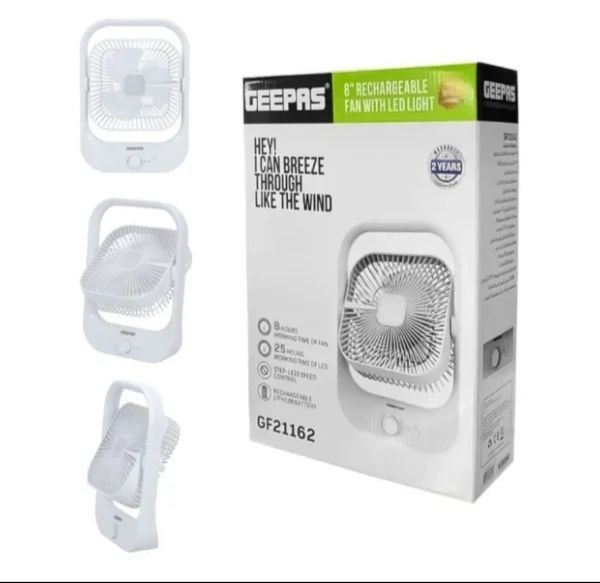 GEEPAS GF21162 Rechargeable Portable Desk Fan with LED Light