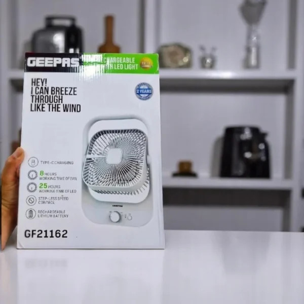 GEEPAS GF21162 Rechargeable Portable Desk Fan with LED Light