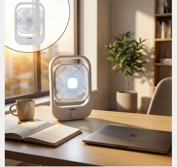 GEEPAS GF21162 Rechargeable Portable Desk Fan with LED Light