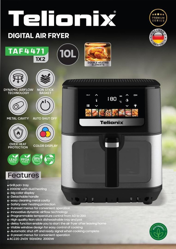 TelioniX 2000W Air Fryer with 8 Cooking Programs