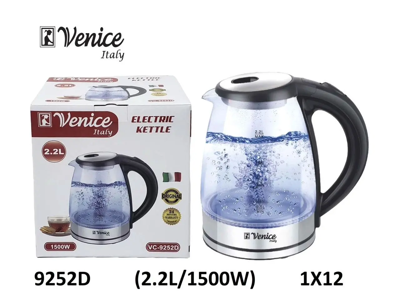 کتری برقی ونیز مدل VC9252 ظرفیت ۲.۲ لیتر شیشه ای