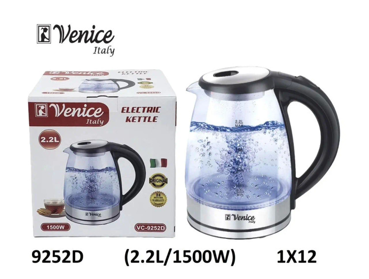 کتری برقی ونیز مدل VC9252 ظرفیت ۲.۲ لیتر شیشه ای